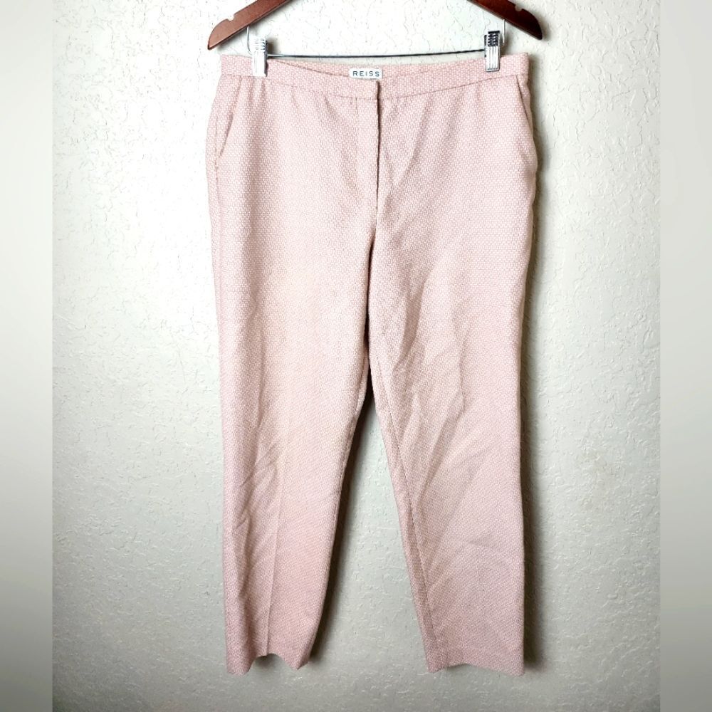 Reiss Leona Pant Trousers Pok A Dot Pink White Womens Size 8